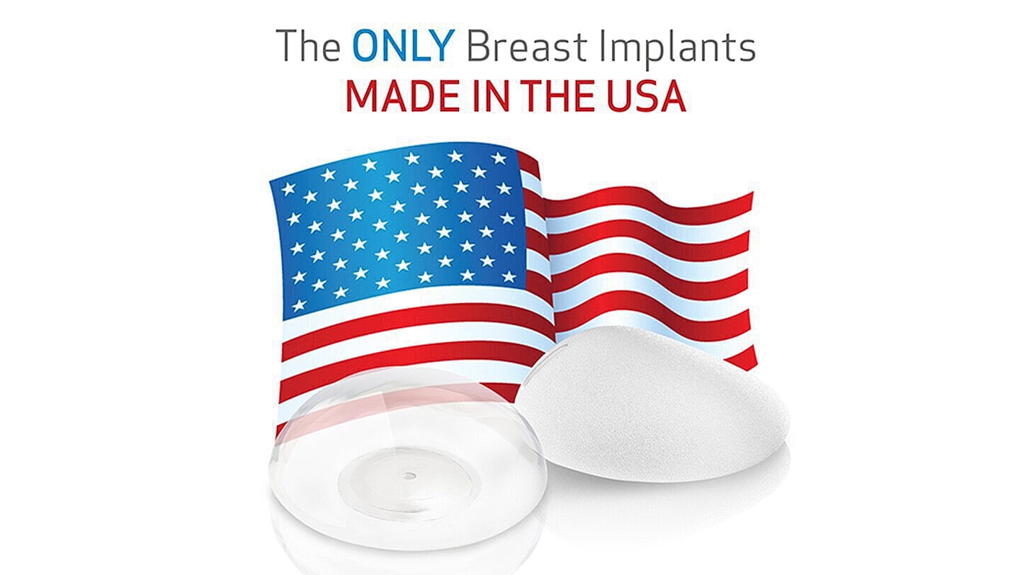 Breast implants with American flag design.