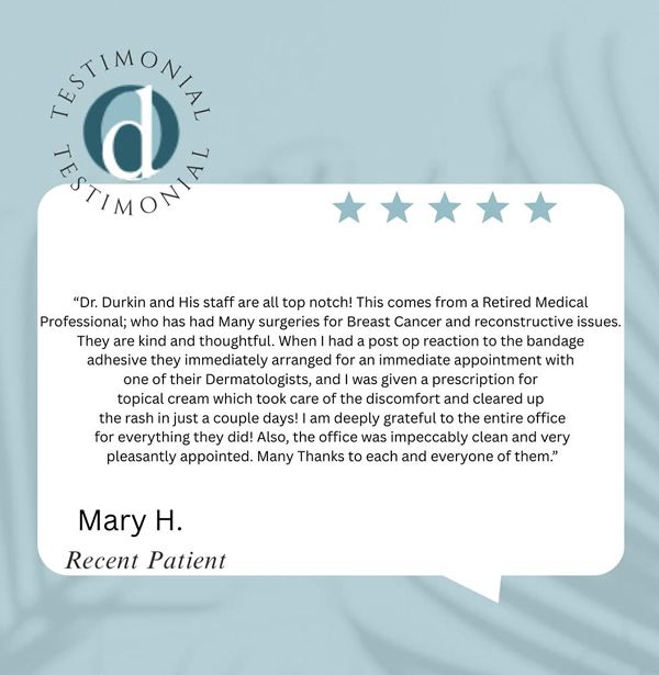 Patient testimonial praising doctor and staff.