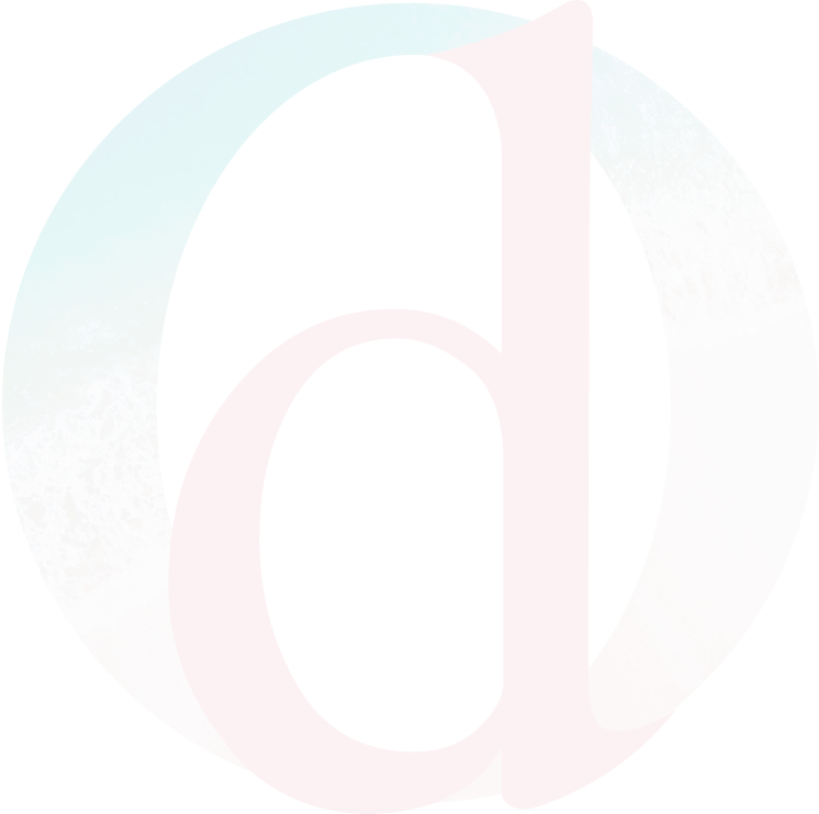Stylized letter d against beach background.