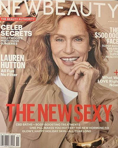 Magazine cover featuring Lauren Hutton smiling.