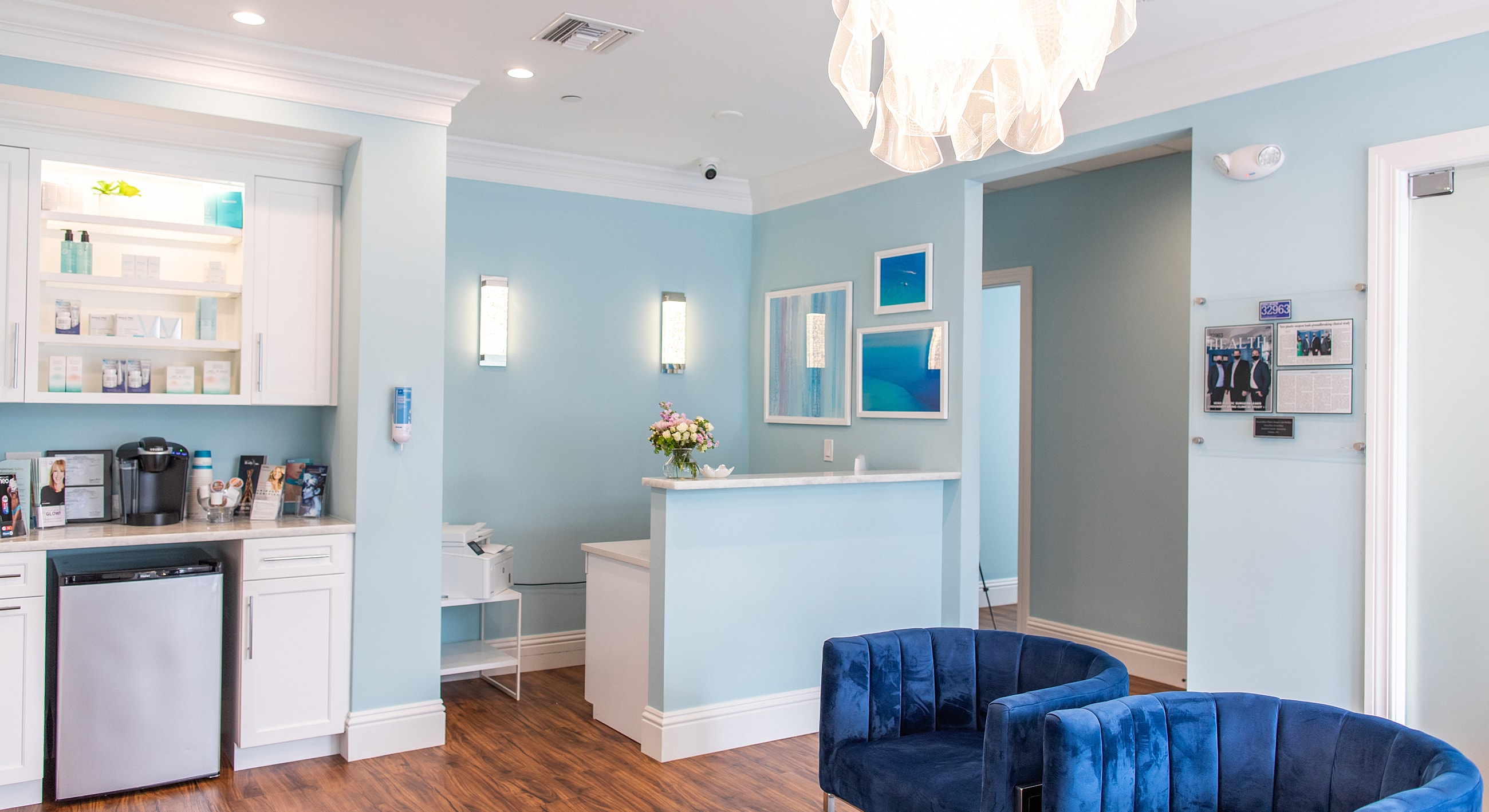 Medical office reception area with modern decor.